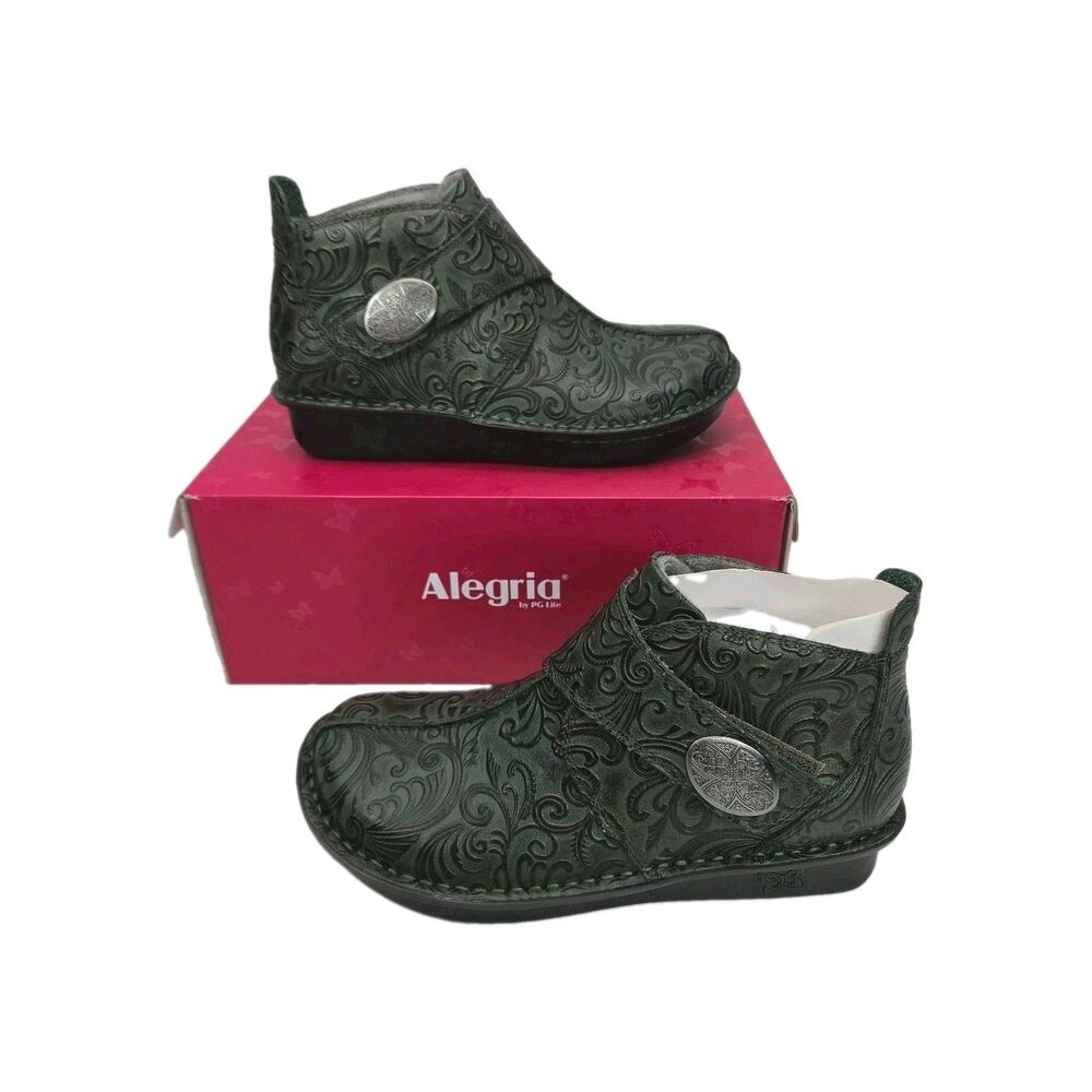 Alegria Caiti Ankle Boots Lined Women Sz 36 6-6.5 Pine Green Leather Western NEW